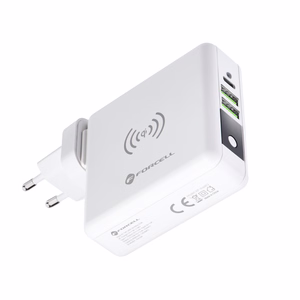 Multifunction laadija Forcell F-Energy 4in1 2 x USB A + USB C 15W + akupank 8000mAh + juhtmevaba charging valge