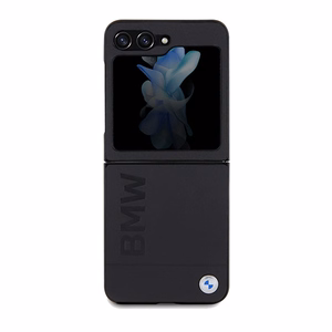 BMW Leather Hot Stamp ümbris jaoks Samsung Galaxy Z Flip 5 - must