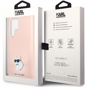 Karl Lagerfeld Silicone Choupette Metal Pin ümbris jaoks Samsung Galaxy S23 Ultra - roosa