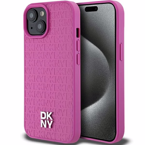DKNY Leather Pattern Metal Logo MagSafe Ümbris jaoks iPhone 15 / 14 / 13 - Roosa