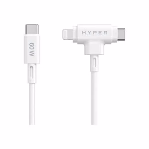 Hyper HyperJuice hübriidne USB-C–USB-C ja Lightning silikoonkaabel, 60 W