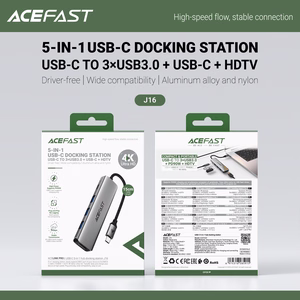 Acefast J16 USB jaotur USB-C 5-in-1 HDMI 4K 60Hz PD90W dokkimisjaam - hall