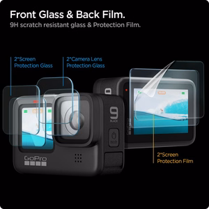 Spigen Glass.tR Slim Karastatud klaas + Film 2-Set jaoks GoPro Hero 9 / 10 / 11 / 12 - läbipaistev