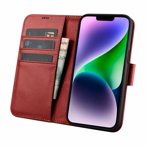 iCarer rahakoti ümbris 2in1 Cover iPhone 14 Plus Anti-RFID nahast klappkate punane (WMI14220727-RD)