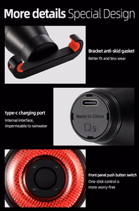 Rockbros Q5 tagumine jalgrattatuli Intelligent Stop System süsteemiga - must