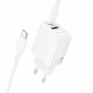 Laadija Borofone BN29 30W USB-C/USB-A + USB-C to USB-C kaabel 1.0m valge