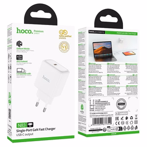 GaN зарядное устройство для телефона Hoco USB C PD AVS 40W max 60W N83 белое