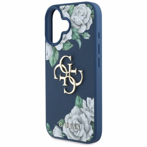 Guess Grained Roses Big 4G logo ümbris jaoks iPhone 16 - sinine