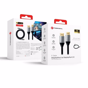 Forcell DisplayPort 2.1 kaabel, 16K/60 Hz, 8K/120 Hz, 4K/240 Hz, HDR, Ethernet, G-SYNC/FreeSync, 80 Gbit/s, 2 m – must
