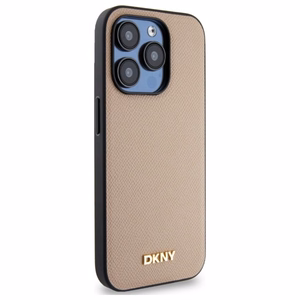 DKNY Grained Metal Logo MagSafe iPhone 15 Pro Ümbris - Beige