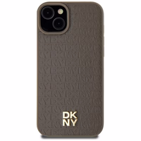 DKNY Leather Pattern Metal Logo MagSafe ümbris jaoks iPhone 15 / 14 / 13 - brown