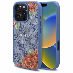 Guess 4G Flowers Print MagSafe ümbris jaoks iPhone 16 Pro Max - sinine