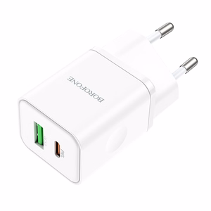 Borofone Wall Laadija BN7 - USB + Type C - QC 3.0 PD 20W valge