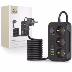 TECH-PROTECT PC3X6 PIKENDUSJUHE 3 USB & 3 TYPE-C & 3 PESA 200CM MUST