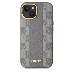 DKNY Leather Checkered Mono Pattern MagSafe iPhone 15 Ümbris - Beige