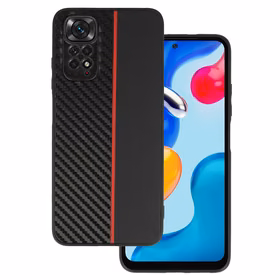 Tel Protect CARBON Ümbris jaoks Xiaomi Redmi Note 11 Pro/Note 11 Pro 5G Must with punane stripe