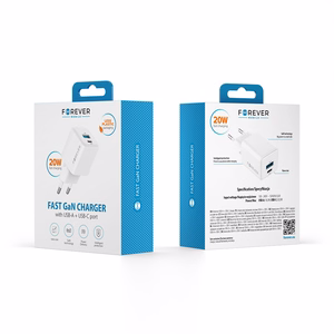 Forever TC-08-20AC GaN PD QC laadija 1x USB-C 1x USB 20W valge