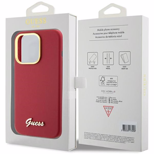 Guess Silicone Script Metal Logo & Frame ümbris jaoks iPhone 15 Pro - punane
