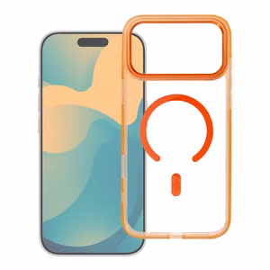 Case for iPhone 17 Pro / 18 Pro (low camera edge) Frame Clear Hybrid Mag Cover compatible with MagSafe hermes orange