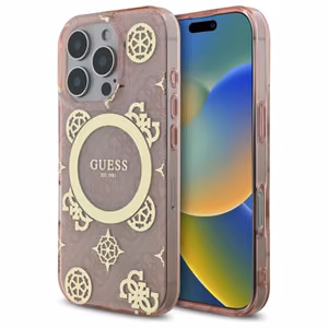 Guess IML Peony jaoks 4G Background MagSafe Ümbris jaoks iPhone 16 Pro - roosa