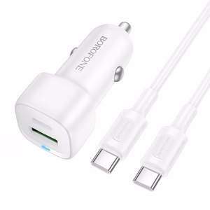 Borofone autolaadija BZ34B Cloud - USB + Type C - QC 3.0 PD 38W koos Type C Type C kaabliga valge
