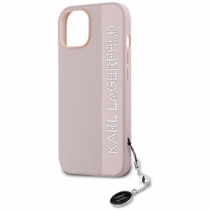 Karl Lagerfeld Saffiano Rhinestones & Charm ümbris jaoks iPhone 15 / 14 / 13 - roosa