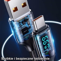 USAMS punutud kaabel U78 USB-C 1,2m LED 6A kiirlaadimine must SJ544USB01 (US-SJ544)