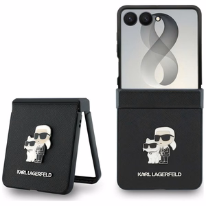Must Karl Lagerfeld Saffiano Karl & Choupette Pin ümbris Samsung Galaxy Z Flip8 telefonile