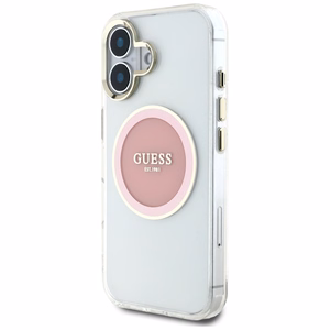 Guess IML Metal Colored Circle Classic Logo MagSafe iPhone 16 Ümbris - Roosa