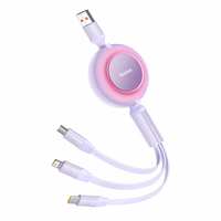 Baseus Bright Mirror 3, USB 3-in-1 kaabel jaoks micro USB / USB-C / Lightning 66W / 2A 1.1m (Purple)