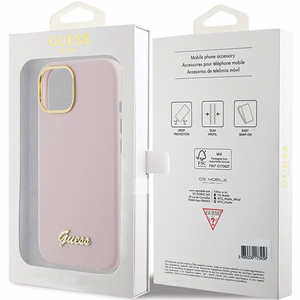 Guess Silicone Script Metal Logo & Frame ümbris jaoks iPhone 15 - roosa