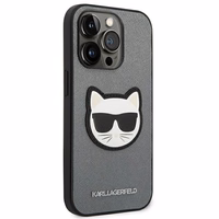 Karl Lagerfeld Saffiano Choupette Head Patch ümbris iPhone 14 Pro Max'ile - hõbedane