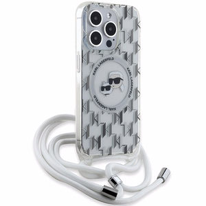 Чехол Karl Lagerfeld IML Crossbody Monogram Karl & Choupette Head MagSafe для iPhone 15 Pro Max - прозрачный