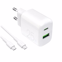 Puro PROLITE 25W USB-A / USB-C wall laadija + USB-C - USB-C kaabel 1.2m - valge