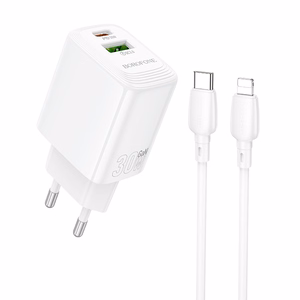 Laadija Borofone BN29 30W USB-C/USB-A + USB-C to Lightning kaabel 1.0m valge