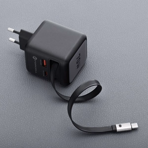 Phone laadija Forcell F-Energy GaN USB C + USB A + retractable kaabel USB C PD QC4.0 3A 70W VT-R7 hall