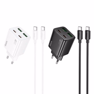 Phone Laadija Hoco 2 x USB C + 2 x USB A QC3.0 PD 3A 20W + Kaabel USB C to USB C N55 valge