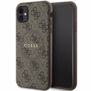 Guess GUHMN61G4GFRW iPhone 11 6.1" / Xr pruun/pruun kõva nahast ümbris 4G Collection metallist logoga MagSafe