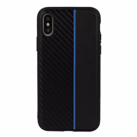 MOTO CARBON Ümbris jaoks Samsung Galaxy A6 Plus 2018 Must with sinine stripe