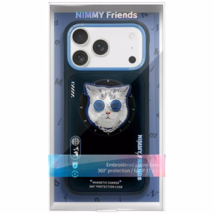 Nimmy Glasses Cool Cat MagSafe Ümbris jaoks iPhone 17 Pro - Must and Sinine