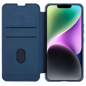 Nillkin Qin Cloth Pro Case Case iPhone 14 Plus kaamerakate Holster Cover Flip Case Sinine