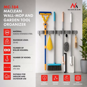 Maclean MC-184 – seinale kinnitatav tööriistahoidik, terasest, konksudega, kuni 20 kg, laius 49 cm