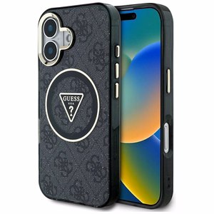 GUESS ümbris jaoks IPHONE 16 compatible with MagSafe GUHMP16SHG4PRTGK (IML Metal Glitter 4G Circle Triangle) must