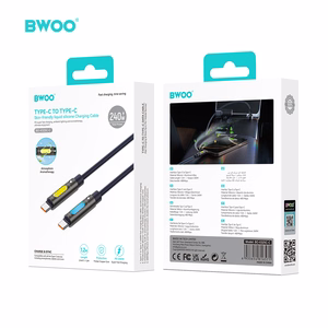 BWOO 240W Type C to Type C Data scented Kaabel With RGB Lighting must X325C-C