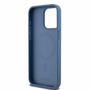 DKNY Leather Monogram Pattern Metal Logo MagSafe Ümbris jaoks iPhone 15 Pro Max - Sinine