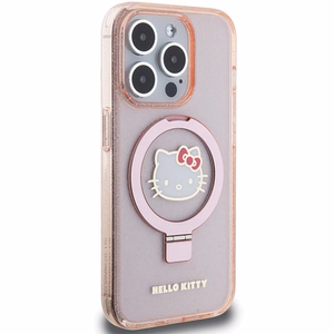 Hello Kitty Ring Stand Glitter Electrop Logo MagSafe Ümbris jaoks iPhone 15 Pro - Roosa