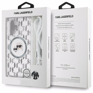 Karl Lagerfeld IML Crossbody Monogram Karl & Choupette Head MagSafe iPhone 16 Ümbris - Clear