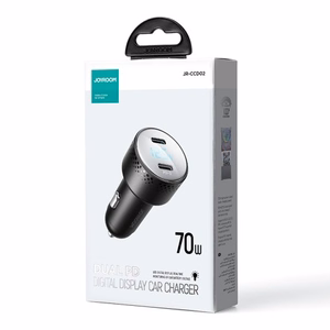 Autolaadija Joyroom „JR-CCD02" must 70W (2xUSB-C) LED-ekraaniga
