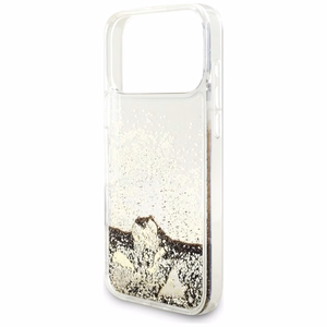kuldne Guess Liquid Glitter 4G Charms ümbris iPhone 18 Pro Max / 17 Pro Max jaoks