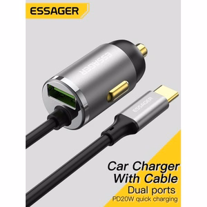 Autolaadija Essager Bee hall 20W (1xUSB) + integreeritud Type-C kaabel
